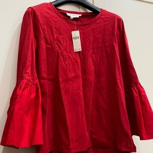 Anthropologie Red Bell Sleeve Top